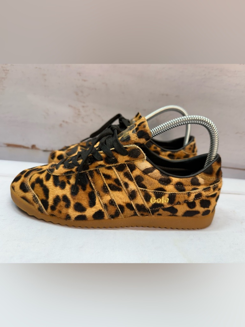 Gola Bullet Leopard Sneakers Womens Size 7 Brown Black Leather Animal Print